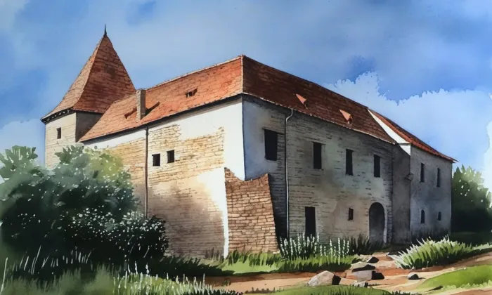 Tvrz Bošovice – akvarel