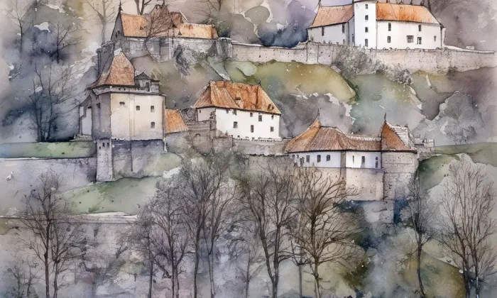 Tvrz Václava IV. v Záběhlicích – akvarel