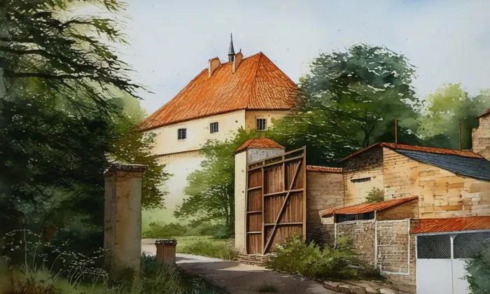 Tvrz v Patokryjích – akvarel