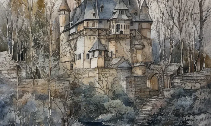 tvrziště Hradiště – akvarel