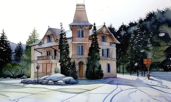 Vila čp. 178 s lékárnou – akvarel