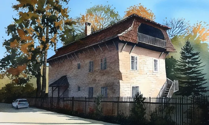 vila Františka Bílka – akvarel