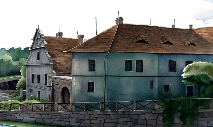 Vošahlíkův mlýn – akvarel
