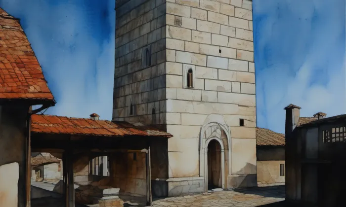 Vodárna (Tábor) – akvarel