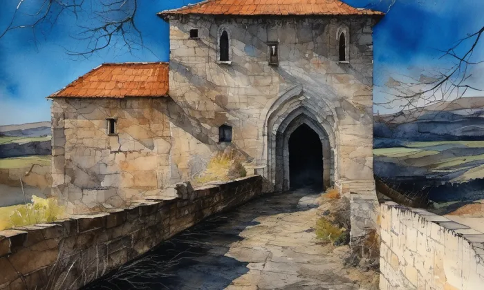 vodní hrad Lipý – akvarel