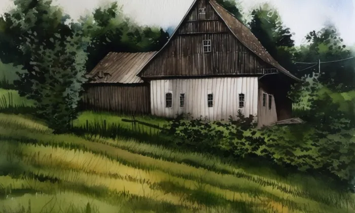 Vodní mlýn (Horní Heřmanice) – akvarel