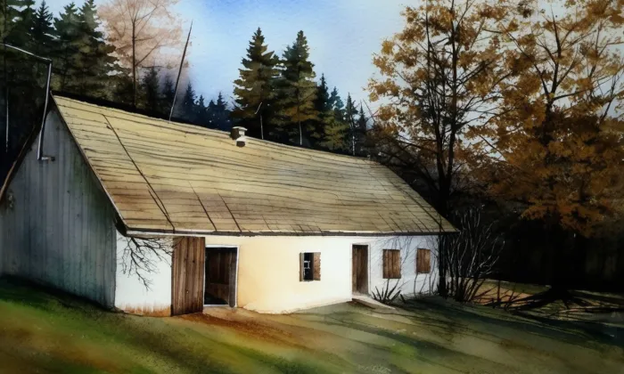 Vodní mlýn (Moravská Cikánka) – akvarel