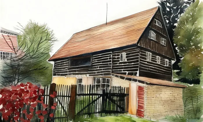 Vodní mlýn (Staňkovice) – akvarel