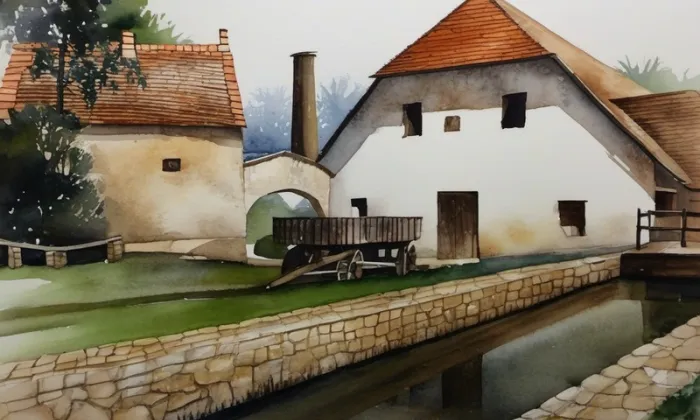 Vodní mlýn (Vitějovice) – akvarel