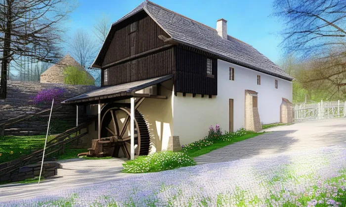 Vodní mlýn (Zahrádka) – jaro