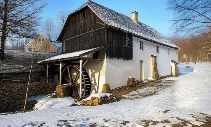 Vodní mlýn (Zahrádka) – zima