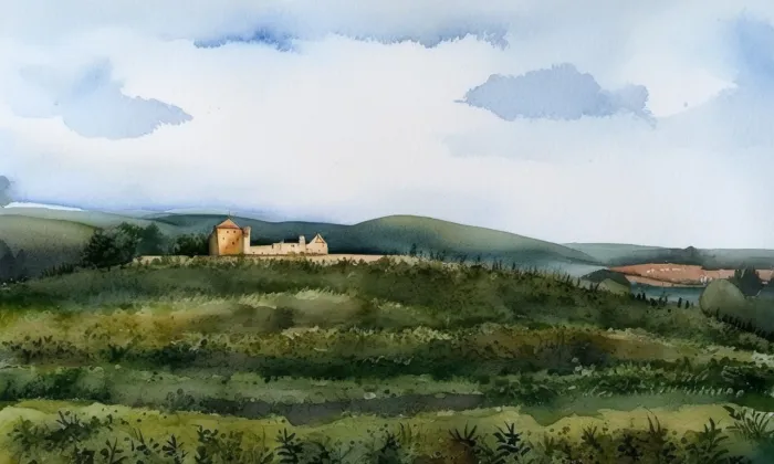 Vodní tvrz – akvarel
