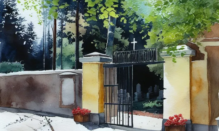 Vojenský hřbitov (Josefov) – akvarel