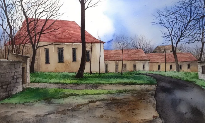 Zemědělský dvůr Chaby čp. 1 – akvarel