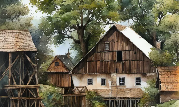 Zittův mlýn – akvarel