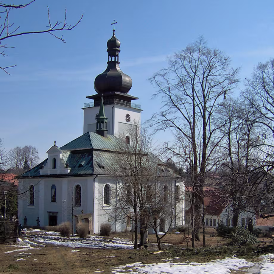Dnešní pohled – Kostel Navštívení Panny Marie (Božkov)