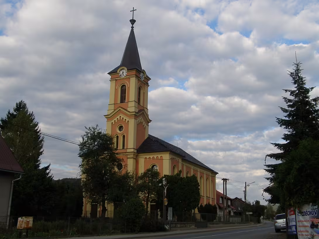 Dnešní pohled – evangelický kostel v Huslenkách