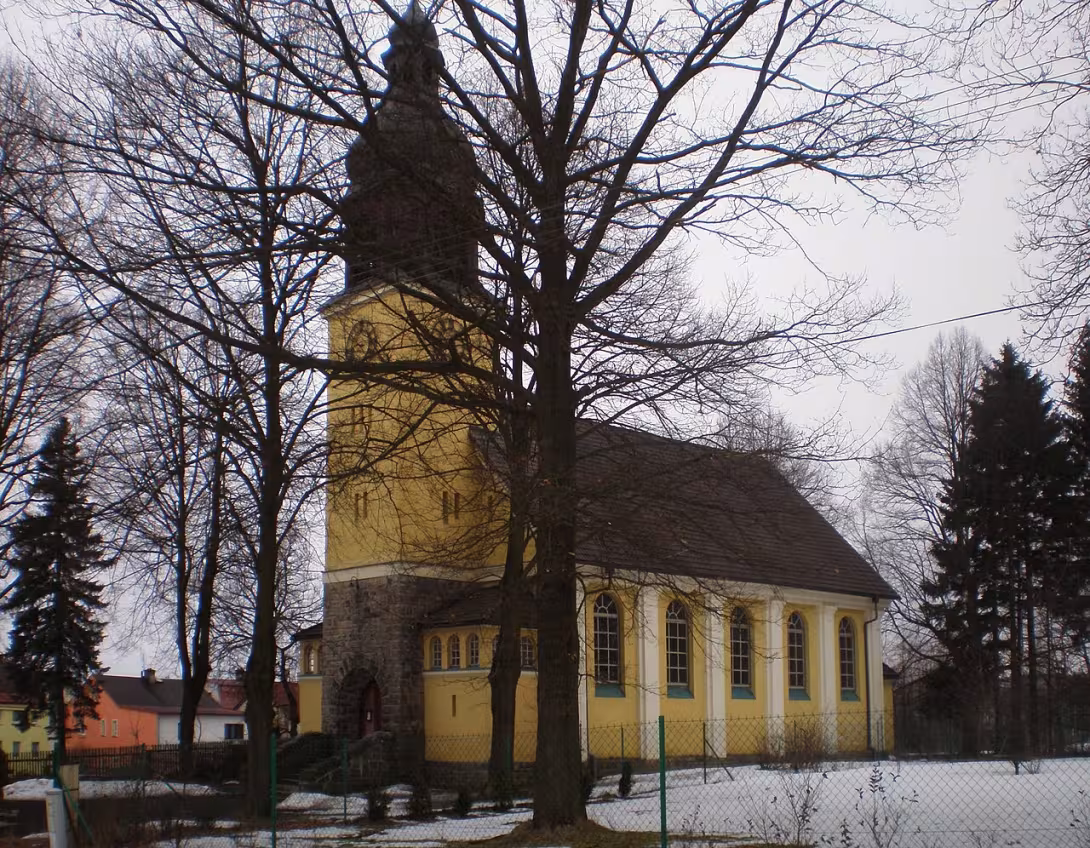 Dnešní pohled – evangelický kostel v Mokřinách