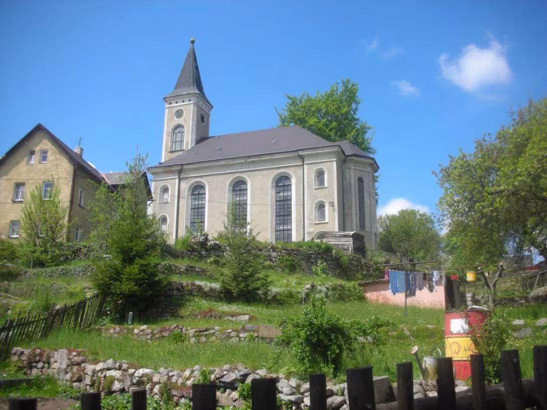 Dzisiejszy widok – evangelický kostel v Plesné