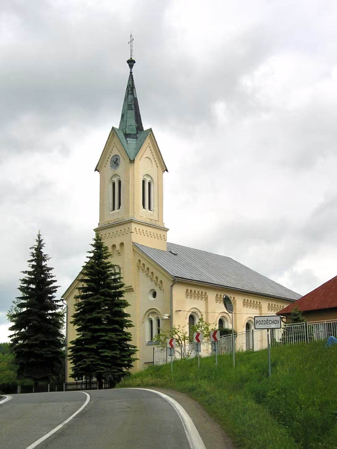 Dnešní pohled – evangelický kostel v Pozděchově