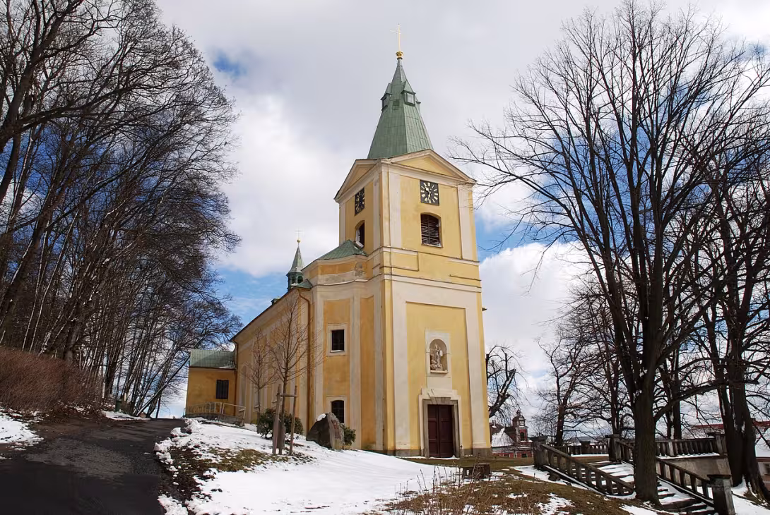 Dnešní pohled – kostel Archanděla Michaela (Andělská Hora)
