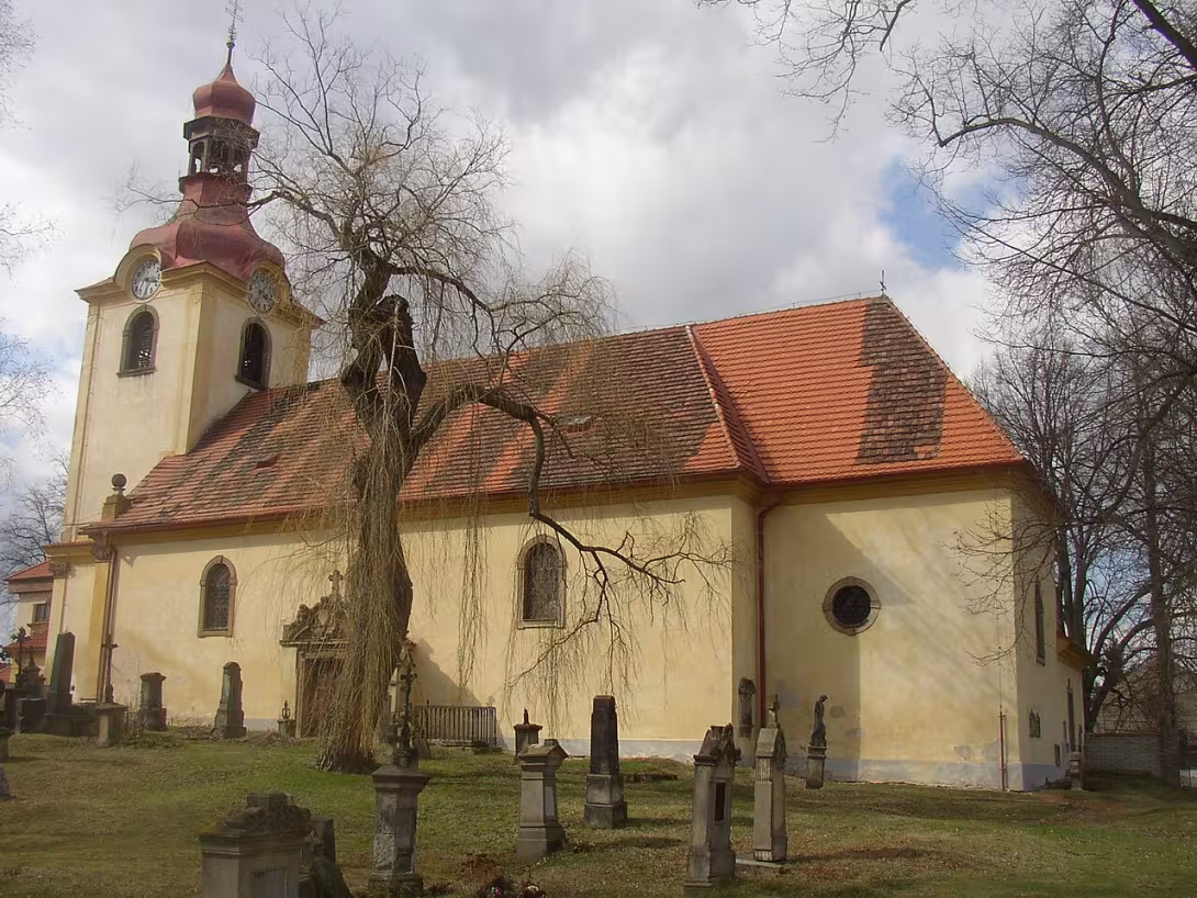 Dnešní pohled – kostel Nanebevzetí Panny Marie (Družec)