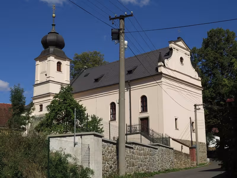 Dnešní pohled – kostel Navštívení Panny Marie (Běšiny)