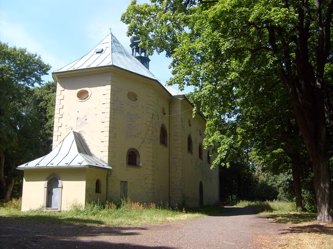 Dnešní pohled – kostel Proměnění Páně (Chlum)