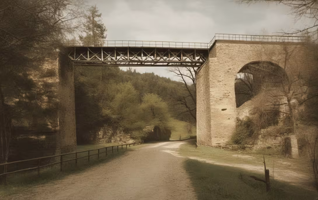 Historická podoba – železniční viadukt u Střelic