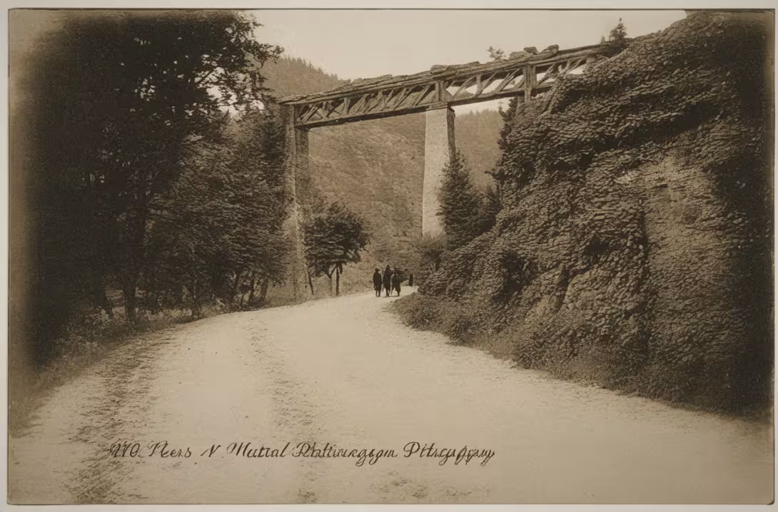 Wygląd historyczny – železniční viadukt v Mikulově