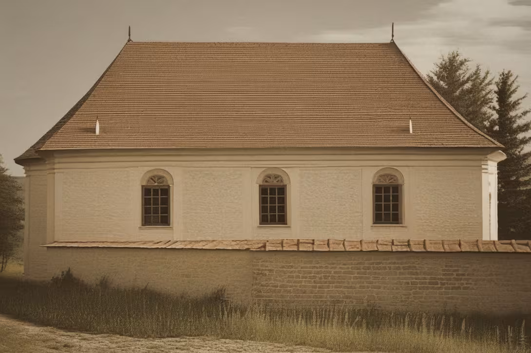 Historická podoba – evangelický kostel ve Velenicích