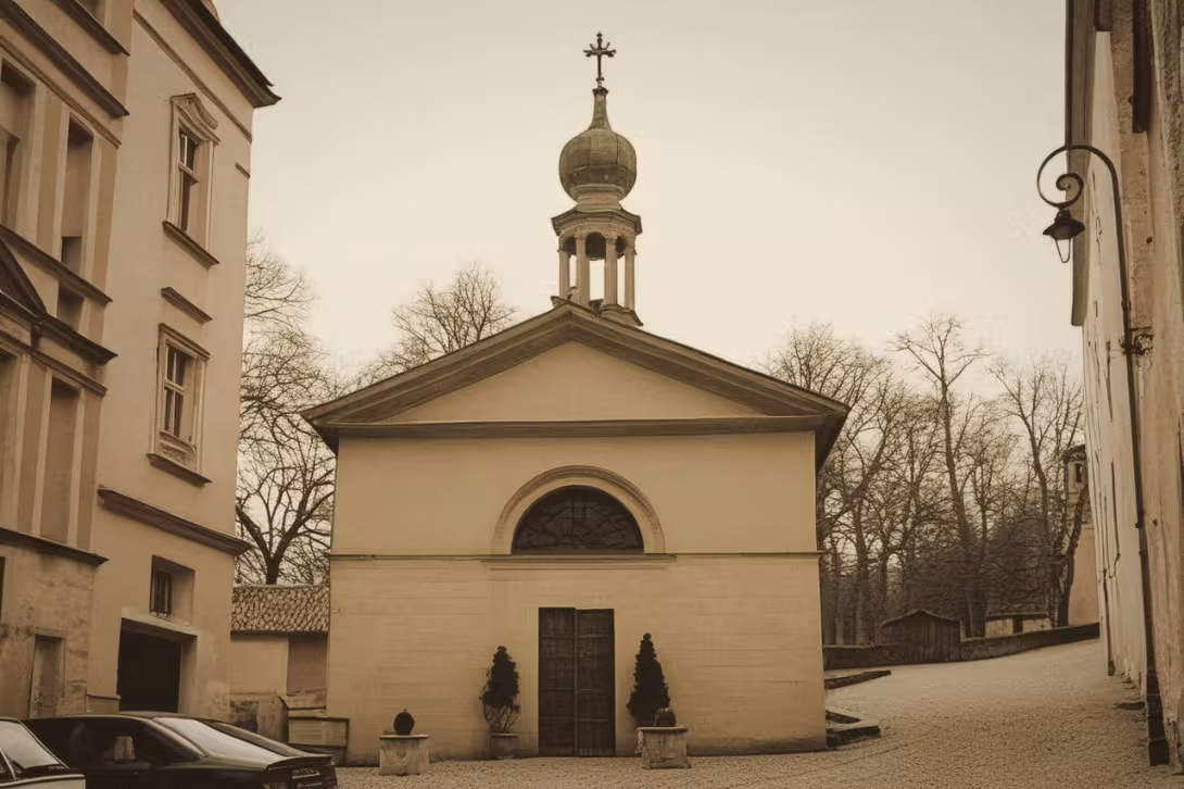 Historická podoba – kostel svatého Ondřeje s Mozartovými sady